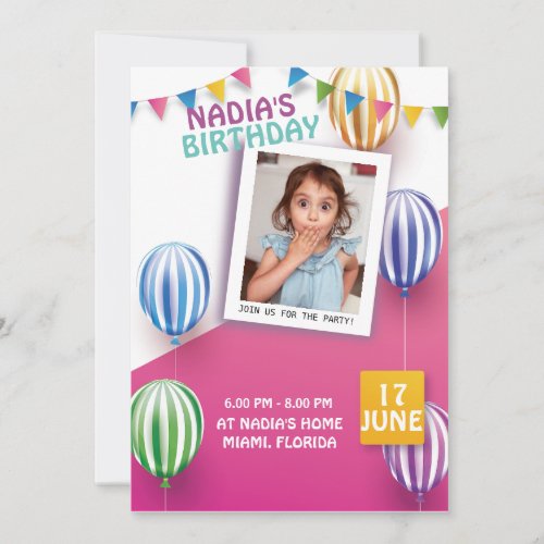 Childrens Colorful Birthday photo invitation Card