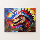 Childrens Colorful Dinosaur Jigsaw Puzzle<br><div class="desc">Childrens colorful oil style abstract artwork of rainbow colored dinosaurs roaming the planets and the galaxies.</div>