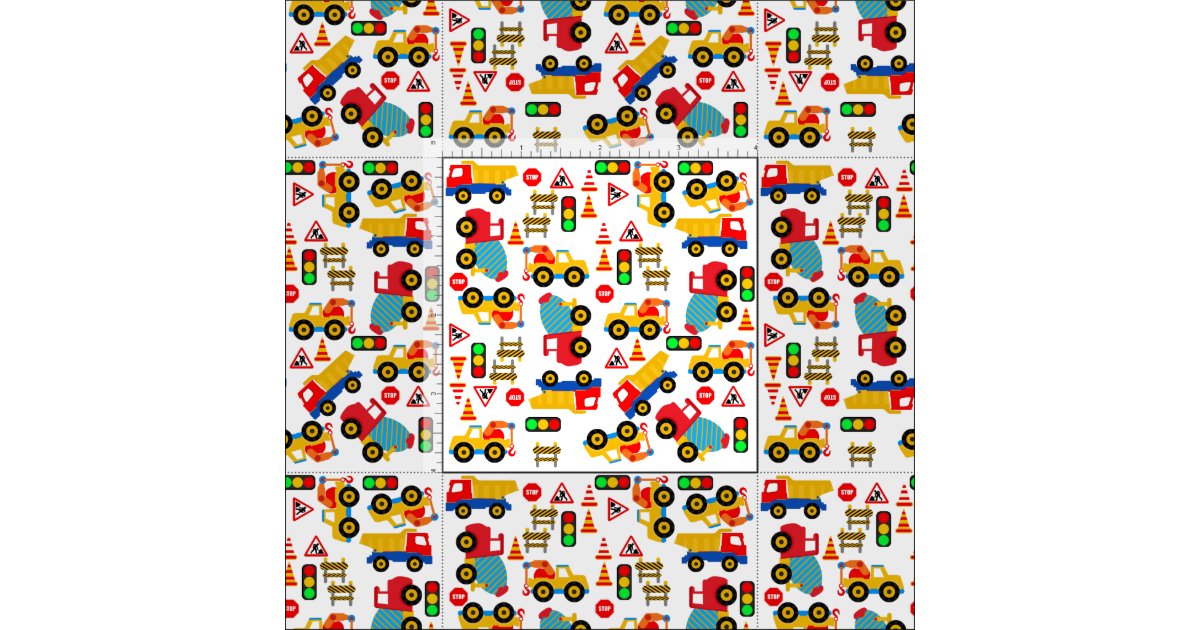 Childrens Construction Trucks Fabric | Zazzle