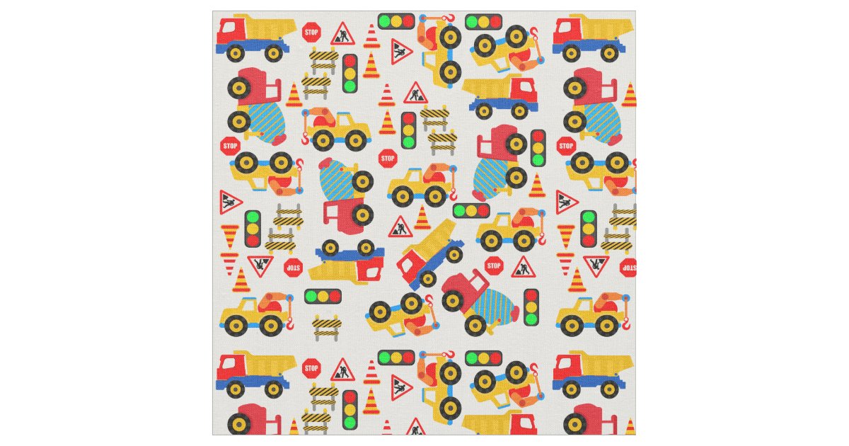 Childrens Construction Trucks Fabric | Zazzle