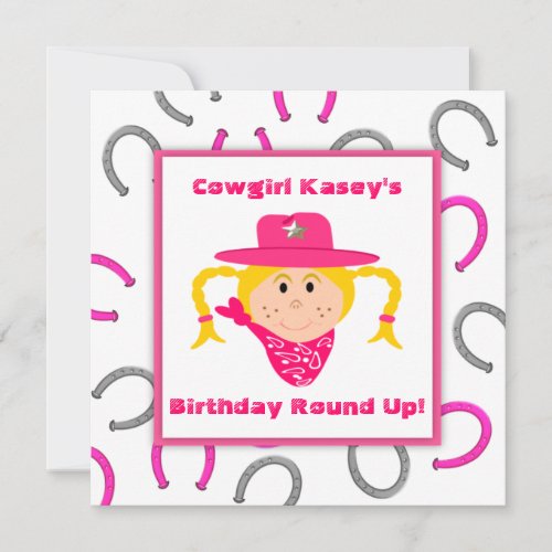Childrens Cowgirl Party Blond Girl Birthday Invitation