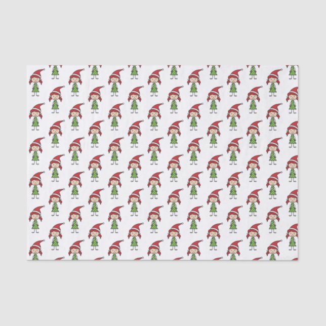 Childrens Cute Christmas Character Red White Green Tissue Paper (Front)