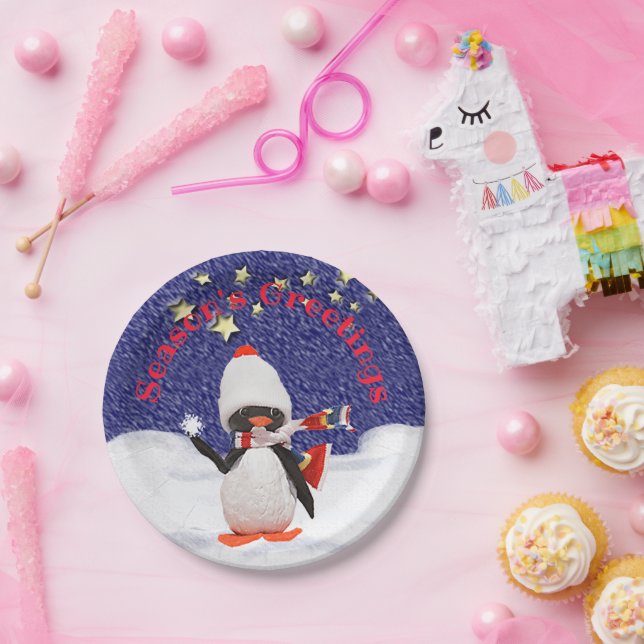 Children's Cute Christmas Penguin Party Template Paper Plates (Party)