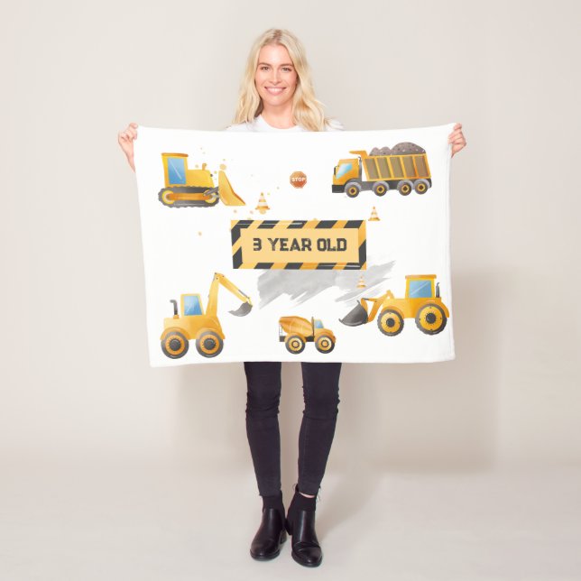 Childrens Cute Construction Birthday  Fleece Blanket (In Situ)