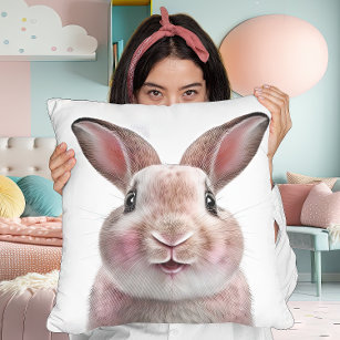 Childrens Cute Pink Bunny Rabbit Design Throw Pillow