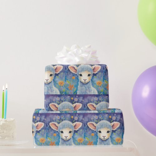Childrens Cute Sheep in Spring  Wrapping Paper