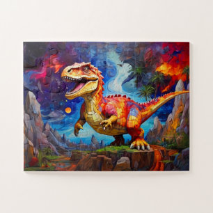 Childrens Dinosaur Mosaic Abstract Jigsaw Puzzle