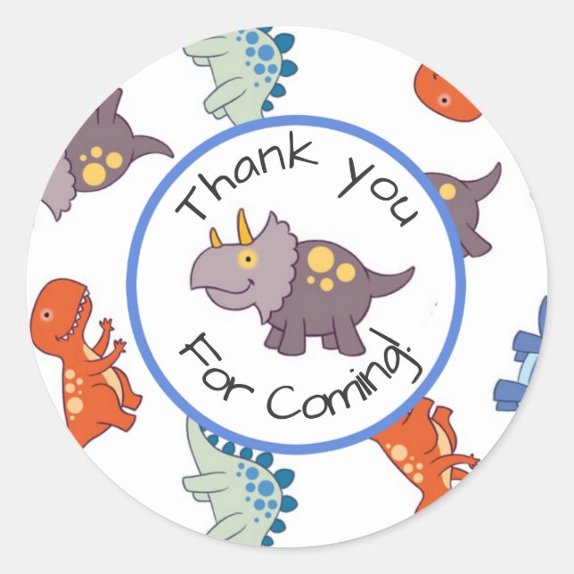 Children's Dinosaur Pattern Birthday Thank You Classic Round Sticker (Front)