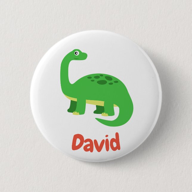 Childrens Diplodocus Dinosaur Birthday Custom Name Button (Front)