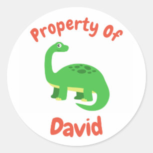 Childrens Diplodocus Dinosaur Custom Name Classic Round Sticker