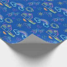 Childrens Doodles Colorful Kids Drawings Gift Wrap