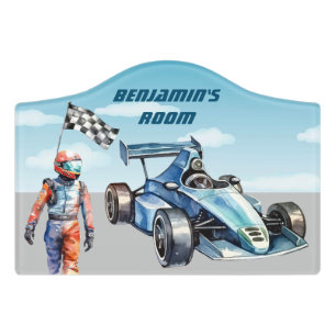 Children's Door Sign Racing Car Checkered Flag