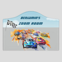 Children's Door Sign Racing Car Checkered Flag