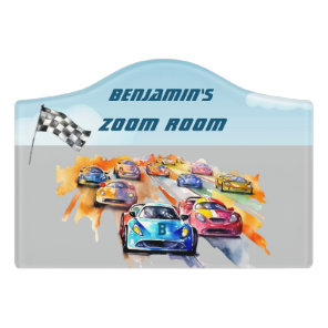 Children's Door Sign Racing Car Checkered Flag