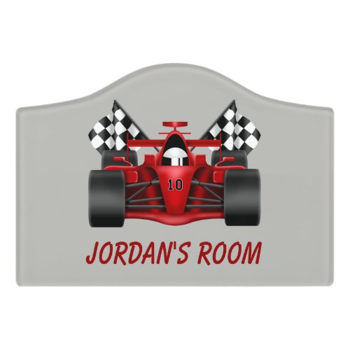 Childrens Door Sign Racing Car Checkered Flag