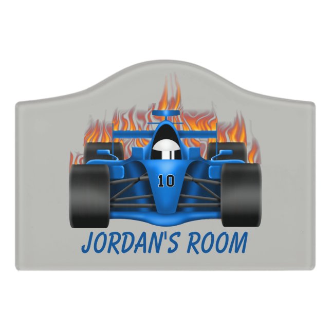 Children's Door Sign Racing Car Flames (Small Crest Front)