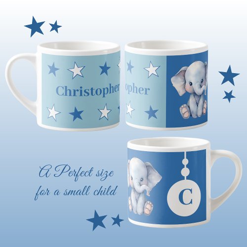 Childrens elephant mug personalized name blue