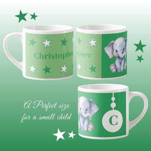 Childrens elephant mug personalized name green