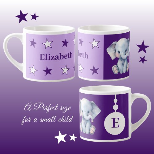 Childrens elephant mug personalized name purple