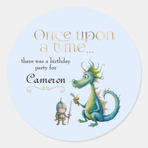 Childrens Fairy Tale Dragon and Knight Blue Classic Round Sticker