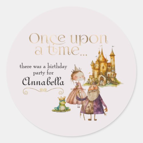 Childrens Fairy Tale Princess and Frog Pink Classic Round Sticker