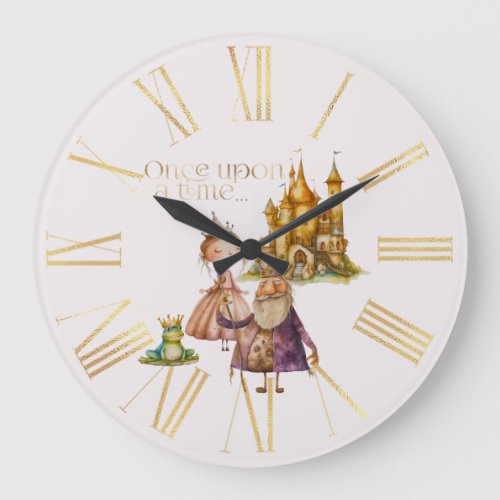 Childrens Fairy Tale Princess and Frog Pink Large Clock