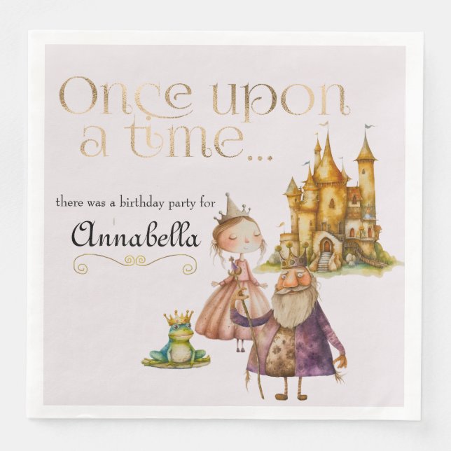 Children's Fairy Tale Princess and Frog Pink Paper Dinner Napkins (Front)