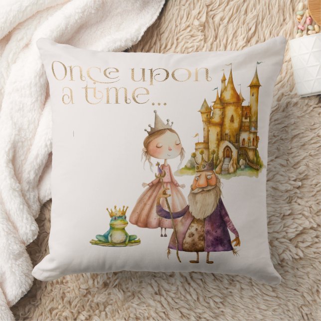 Children's Fairy Tale Princess and Frog Pink Throw Pillow (Blanket)