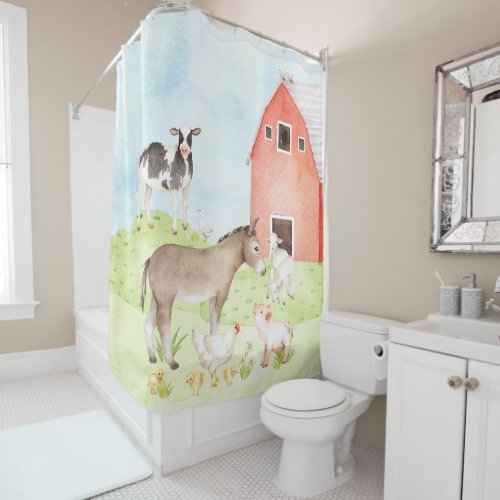 Childrens Farm Animal Shower Curtain