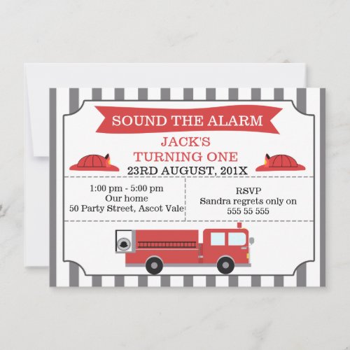 Childrens Fire Engine Birthday Party Invitation