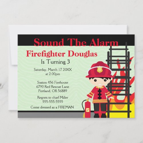 Childrens Fire Firefighter Birthday Invitation