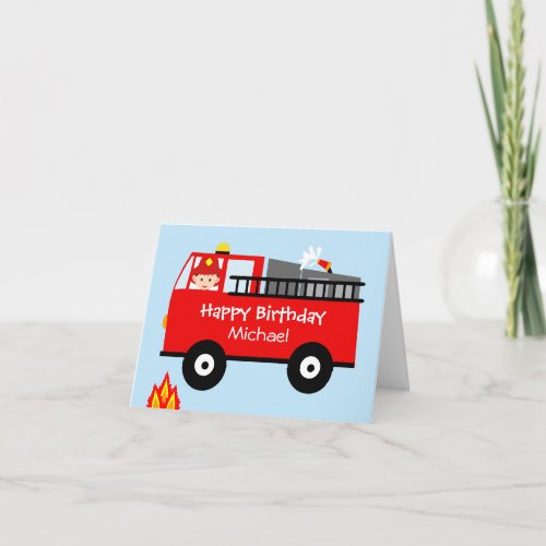 Childrens Fire Truck Personaloized Birthday Card