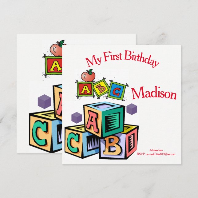 childrens first baby birthday invitation (Front/Back)
