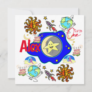 childrens first baby birthday invitation Spaceship
