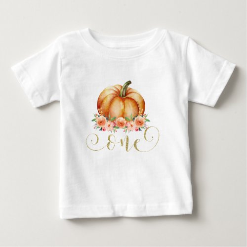 Childrens Floral Pumpkin 1st Birthday T_shirt