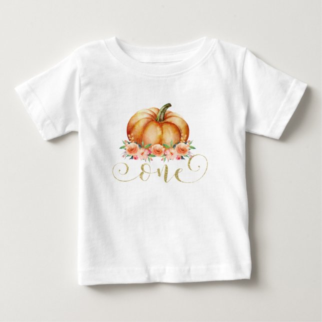 Children's Floral Pumpkin 1st Birthday T-shirt (Front)