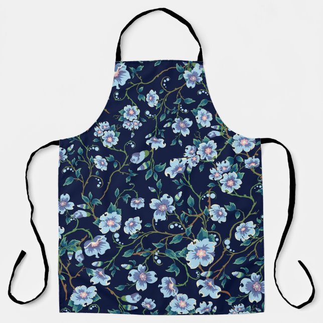 Children's flowers: seamless dark blue apron (Front)