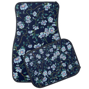 Children's flowers: seamless dark blue car floor mat
