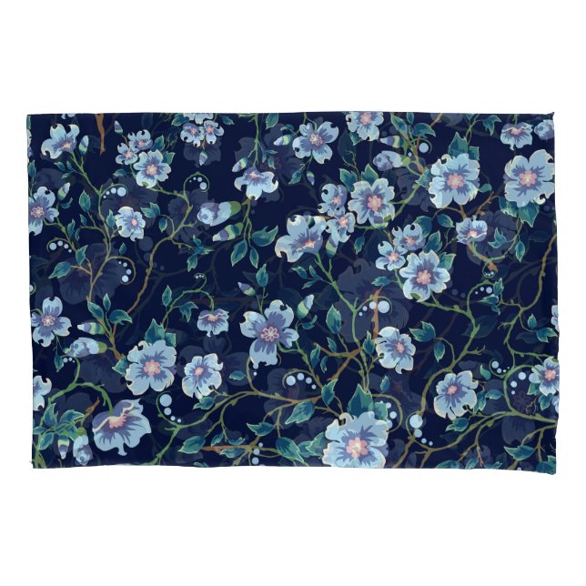 Children's flowers: seamless dark blue pillow case (Front)