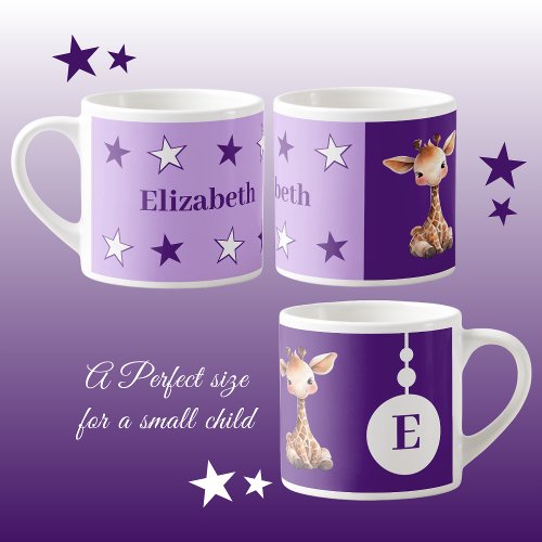 Childrens giraffe mug personalized name purple