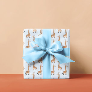 Children's Giraffe Pattern Light Blue Wrapping Paper