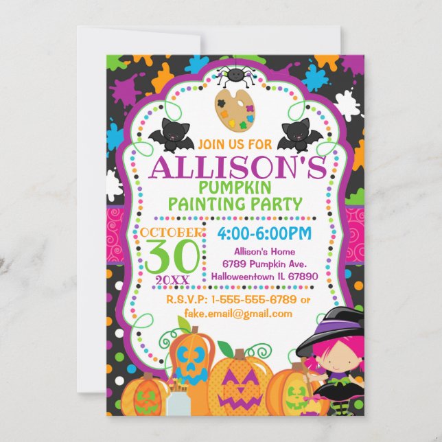 Children's Halloween Pumpkin Painting Party Invitation (Front)