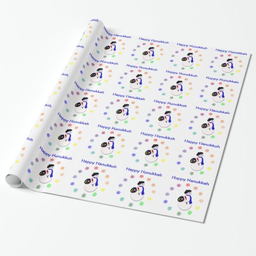 Childrens Hanukkah Giftwrap Snowman w Colorwheel Wrapping Paper