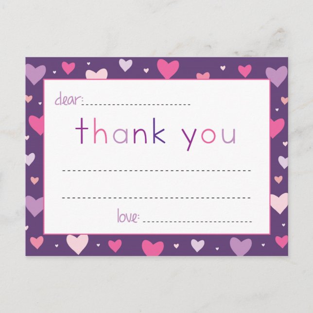 Children's Heart Fill In The Blank Thank You Notes (Front)