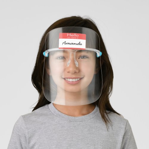 Childrens Hello My Name is Custom Kids Face Shield