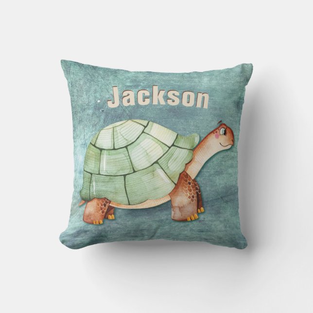Childrens Kids Room Turtle Monogram Name Throw Pillow (Front)