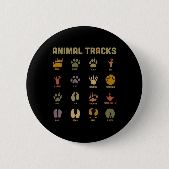 Children's Kids Wild Animal Tracks Childrens Learn Button (Front)