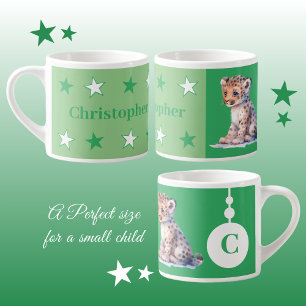 Children's leopard mug personalized name green