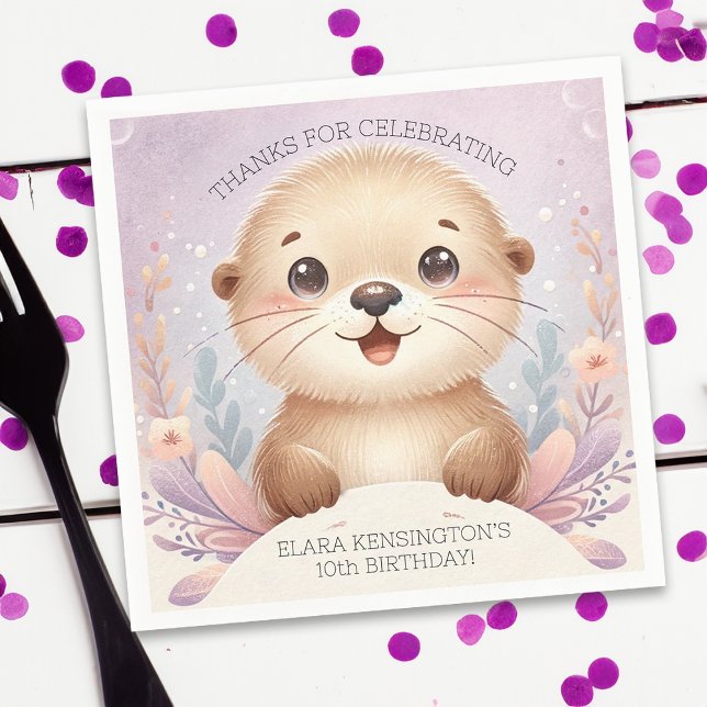 Children's Lilac Sea Otter Cute Birthday Party Napkins (Creator Uploaded)