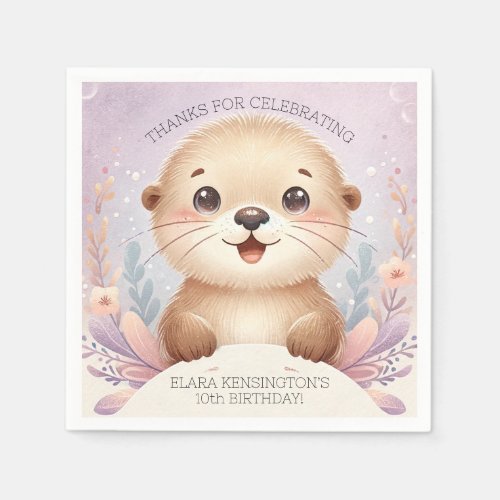 Childrens Lilac Sea Otter Cute Birthday Party Napkins